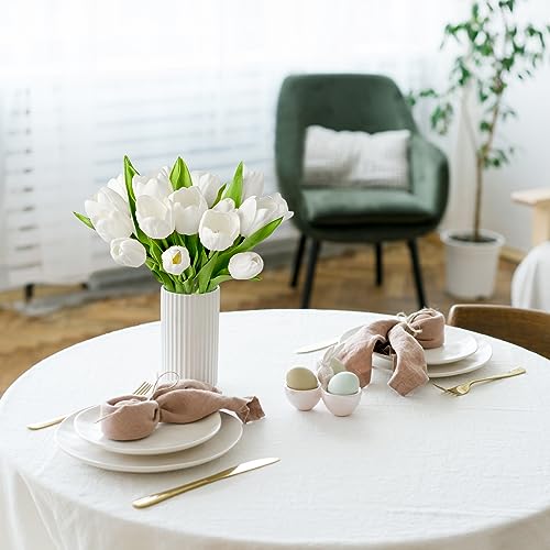 ZYTUYO 20 PCS Fake Tulips White Artificial Flowers 13" Real Touch Tulips Mix Tulip Bulbs Wedding Bouquet for Xmas Home Spring Flower Decor New Year Easter