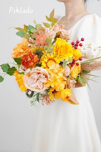 Artificial Flower Combination Box Set Artificial Flower Loose Leaves and Stems DIY Wedding Center Bouquet Bride Wedding Baby Shower(Orange Yellow) - color: Orange Yellow