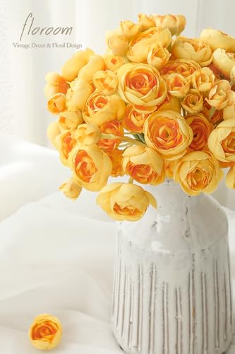 Floroom Ranunculus Artificial Flowers 18 Pcs Golden Yellow Faux Silk Mini Ranunculus Bulk Fake Wedding Filler Flowers for DIY Bouquets, Centerpieces, Bridal Shower Decorations & Arrangements - color: Golden Yellow