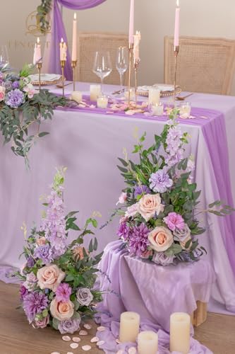 TINGE TIME Free-Standing Artificial Flower Set of 2, Table Centerpiece with Rubber Pad, Silk Fake Flower for Wedding Centerpiece Archway Aisle Welcome Entrance (Violet & Misty Rose) - color: Violet & Mistyrose
