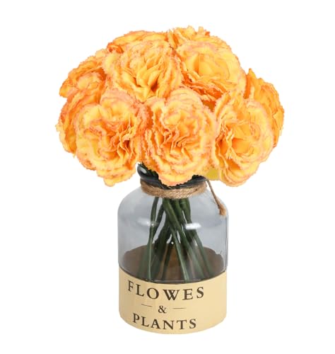 IPOPU Fake Carnations Orange Flowers Artificial 10PCS Carnations Flowers 11.4" Small Fake Flowers Silk Flowers with Stems of Baby Shower Decorations Table Decor Centerpieces (Orange) - color: Orange
