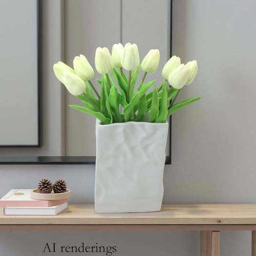 Artificial Flowers 10 Heads Mini Real Touch Artificial Tulip for Home Wedding Party Centerpiece Decoration (Light Champagne) - color: Light Champagne