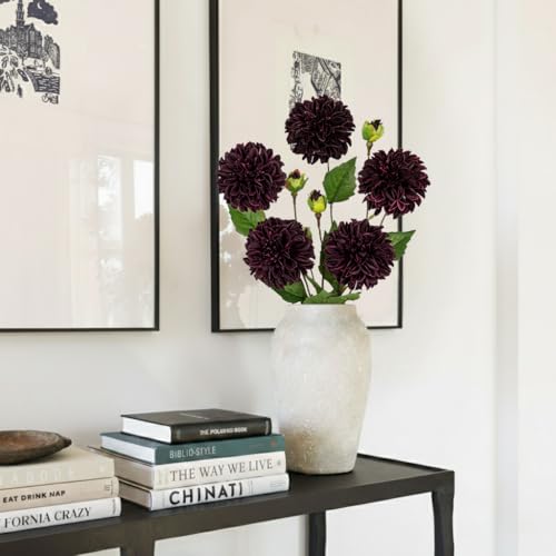 Hollyone Dark Red Dahlia Artificial Flowers 5Pcs Fake Dahlia Flowers for Decoration Silk Flower with Long Stem 17.7" Floral Arrangements Bouquets Indoors Outdoors Faux Dahlias Centerpieces Home Decor - color: Dark Red