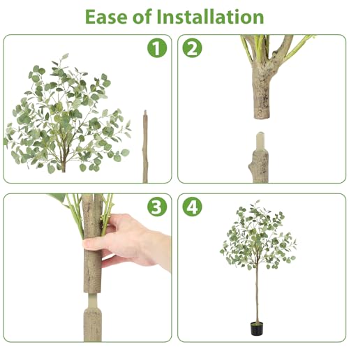 Artificial Eucalyptus Tree,5Ft Tall Fake Potted Tree Silk Faux Eucalyptus Tree with Plastic Nursery Pot, Artificial Plants for Home Office Indoor Decor - size: 5ft