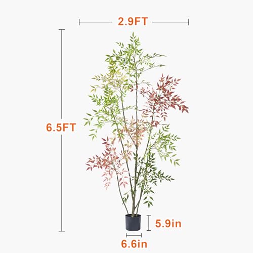 6.5ft Faux Bamboo Tree Artificial Nandina Tree Artificial Indoor Plants Realistic Fake Potted Tree with 800+ Leaves, Cement Planter - Home Office Decor Perfect for Housewarming Gift Non-Toxic - color: Mixcolor, size: 6ft 6in