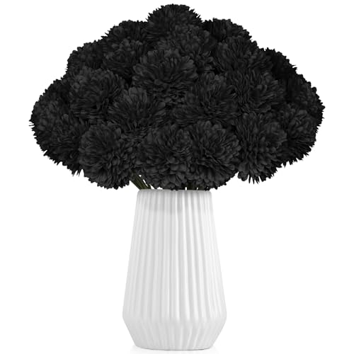 36 Pcs Black Artificial Chrysanthemums Flowers Ball Flower Silk Fake Mums Flowers for Halloween Ghothic Home Decor Indoor Floral Arrangement Table Centerpiece - color: Black