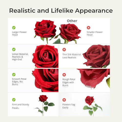 Auihiay 14PCS Red and Pink Artificial Roses, Lifelike Silk Fake Roses Bouquet with Long Stem for Father's Day, DIY Bouquets, Wedding Table Centerpieces & Party Home Decor - color: Red & Pink