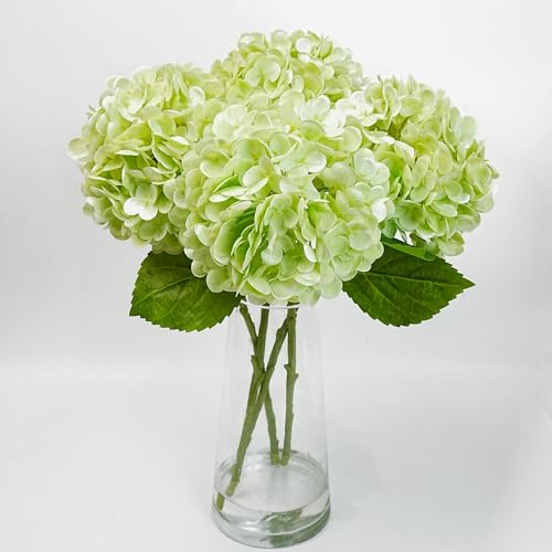 4 Pcs Fake Hydrangeas, 20'' Tall Large Bloom Latex Hydrangea Real Touch Faux Lifelike Silk Flowers Bouquet for Vase Filler Home Office Wedding Party Decor, DIY Floral Arrangement, Centerpieces - color: Light Green