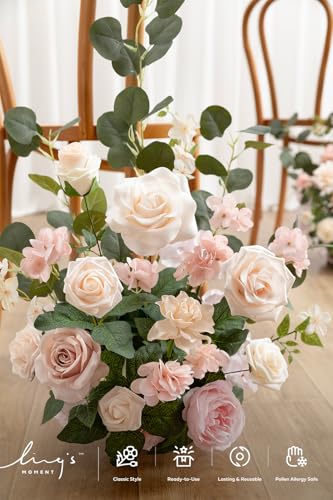 Ling's moment 17.5" Tall Standing Artificial Flowers Arrangements 4 pcs Wedding Aisle Runner Chair Decorations Blush & Pink Centerpieces for Ceremony Reception Rose Floral Party Outdoor - color: Pk-growing Blush