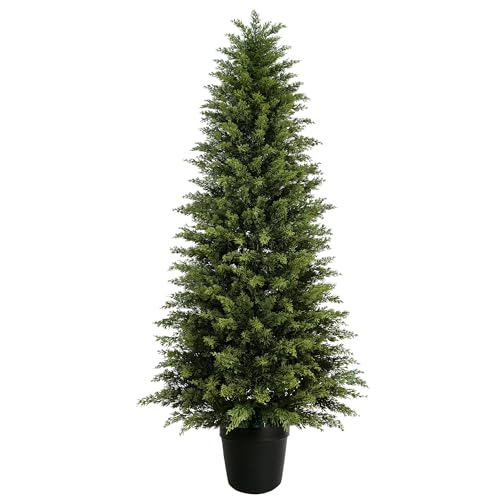 Mavis's Diary 5ft Artificial Cedar Topiary Tree, Set of 1 Realistic Faux Evergreen Shrub Plant in Planter, Indoor Outdoor Fake Cedar Tree for Front Porch, Entryway, Office & Home Decor - color: 1pack, size: 5FT
