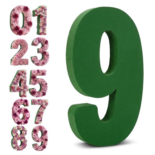 Leinuosen 12 Inch Dry and Wet Floral Foam Numbers Blocks Green Foam Blocks for Fresh and Artificial Flowers for Weddings Birthday Flower Arrangement Craft Project Garden Decoration(Number 9) - style: Number 9