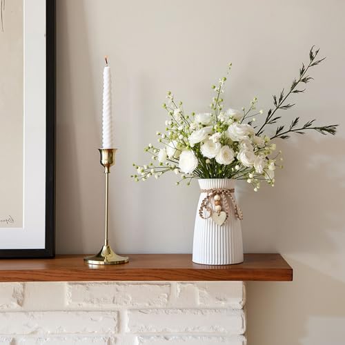 DomeStar White Ceramic Vase, 6.3" Tall Small Flower Vase for Pampas Grass, Home, Living Room, Dining Table, Farmhouse, Office Decor, Bedroom, Table, Kitchen Shelf, Minimalist Modern Home Decoration - color: White