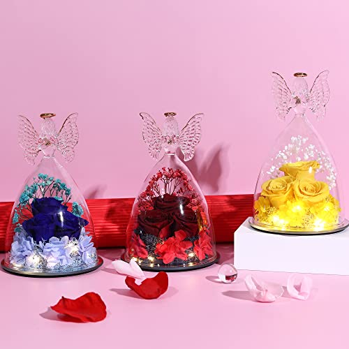 Mothers Day Rose Gifts for Women Preserved Real Flower in Glass Angel Figurines Roses for Delivery Prime Birthday Gifts for Mom Grandma Girlfriend Wife Her, Dark Blue - color: Dark Blue