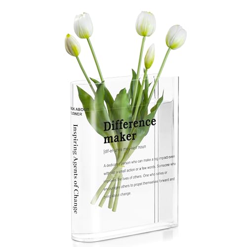 BuyCard Clear Acrylic Book Vase for Flowers, Transparent Flower Vase for Home Decor, Simplicity Bookshelf Decor, Unique Stuff for Book Lovers, Difference Maker, Gift to Motivate(Clear) - color: Clear