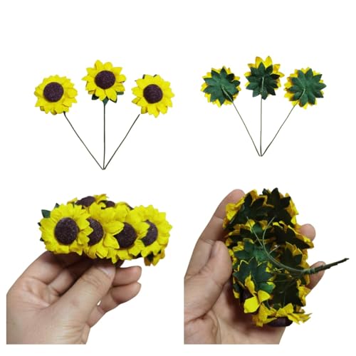 100 pcs Mini Yellow Sunflowers, 1.2" Tiny Fake Flowers with10 Yard Hemp Rope, Miniature Flowers for Crafts, Miniature Flowers for Dollhouse, for Gift Decoration,Dining Table Decoration - color: Yellow Sunflower