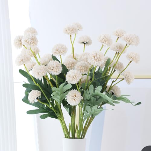 LVEFIT 10 Pcs Nude Kiku Flower Fake Mums Long Stem Flowers,Faux Kiku Flower Bulk,Silk Flowers Mini Chrysanthemum Floral Arrangements,Artificial Flowers Chrysanth Mini Fake Flower - color: Nude