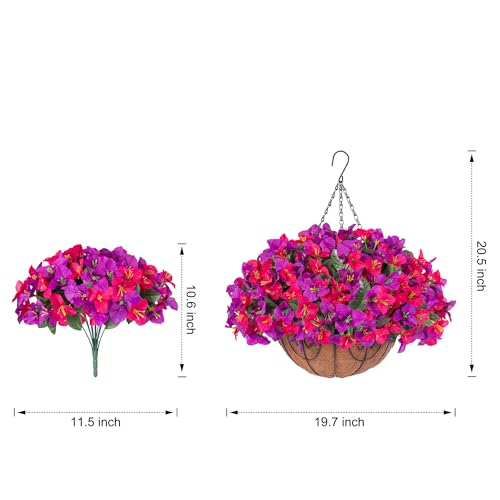 Artificial Hanging Flowers Plant with Basket for Outdoors, Fake Hanging Plants Silk Bougainvillea in Planter Look Real UV Resistant Faux Flower for Outside Porch Patio Garden Home Decor, PurpleHotpink - color: Purplehotpink