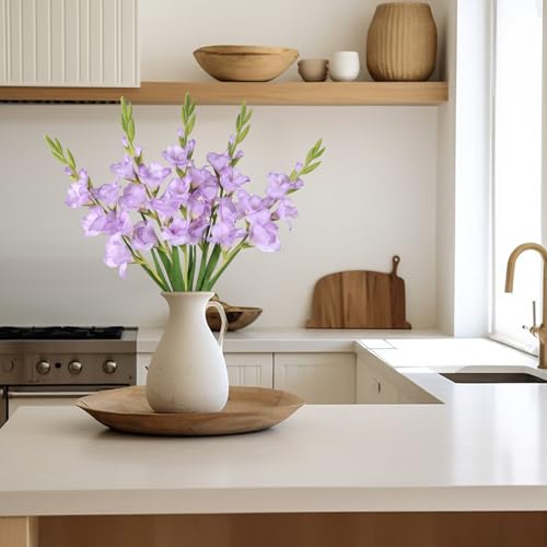 5 PCS Gladiolus Artificial Flowers 35.82 in Purple Gladiolus Flowers Silk Long Artificial Flowers for Wedding Party Baby Shower Centerpieces Bridal Bouquet Decor(Purple) - color: Light Purple
