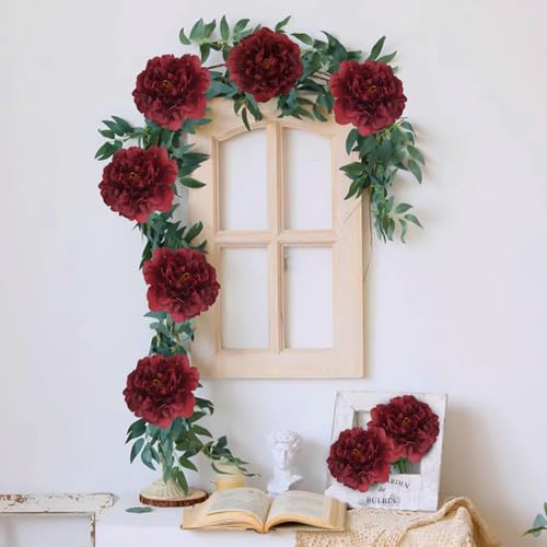 20 Pcs Artificial Flower Peonies, 5" Silk Fake Peonies with 6" Stems No Leaf, Faux Peonies Flowers for Decoration Wedding Home Party Centerpiece Decor Floral Art (Wine Red) - color: Wine Red