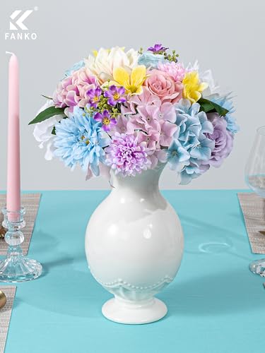 FANKO Artificial Flowers for DIY, Purple Blue Pink Yellow Faux Flowers Bouquet, Fake Rose Daisy Lily Hydrangea Silk Flowers for Vase, Home Decor, Garland, Wedding, Birthday, Party, Romantic Accents - color: Cream Pink Blue