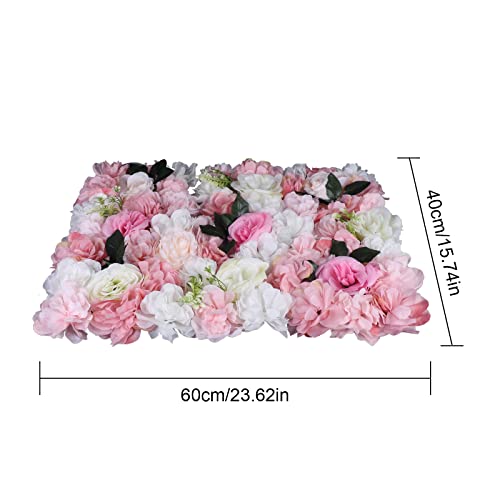 Flower Wall Panel, 12Pcs Artificial White Dahlia Pink Rose Flower Wall Mat Faux Floral Wall Backdrop Flower Wall Backdrop for Wedding Party Decoration - color: 12pcs White Pink