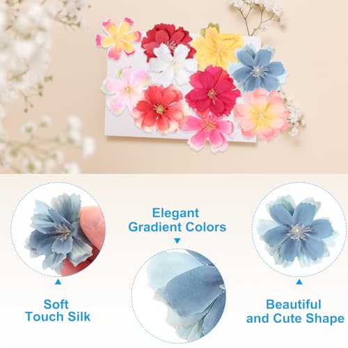 PATIKIL 100 Pcs Fake Silk Flower Heads, 1.6 Inch Artificial Cherry Blossom Faux Flower Heads for DIY Craft Wedding Party Home Wreath Decoration, Blue - color: Blue