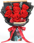 Preserved Flowers Bouquet 7 Roses, Forever Flower for Delivery Birthday Anniversary Wedding, Eternal Real Roses Bouquets with Gifts Box for Women Wife Mother Day, Red - color: Red