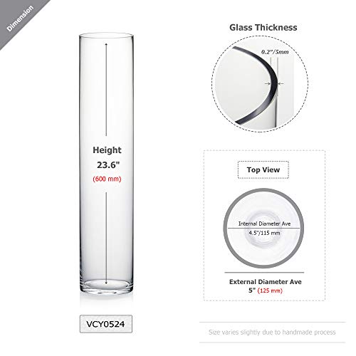 WGV Cylinder Vase, Diameter 5", Height 24", Clear Glass Floral Planter Container, Tall Centerpiece Arrangement for Wedding Party Event Home Office Decor, 1 Piece - size: 5"x24"H CL