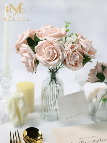 Artificial Flowers 25 Pack Pink Faux Foam Roses with Stems, Real Looking Fake Rose for DIY Wedding Bouquets, Bridal Shower Centerpieces, Party Table Decorations, Home Decor - color: Pink, size: 25Pcs