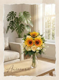 Artificial Sunflower Bouquet with Peony Flowers, Silk Sunflowers Realistic Arrangement for Table Centerpieces, Faux Sunflower Decor for Wedding Home Kitchen Office Vase Decoration