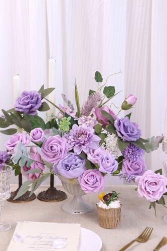 Artificial Flower Combination Box Set Artificial Flower Loose Leaves and Stems DIY Wedding Center Bouquet Bride Wedding Baby Shower（Lavender Lilac） - color: Lavender Lilac