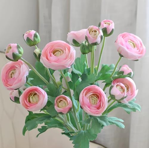 5PCS Artificial Ranunculus Flowers with Silk Flower Real Touch Stem Spray for Home Garden Office Decoration Wedding DIY Arrangements (Light Pink) - color: Light Pink