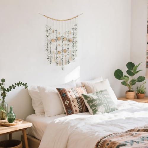 Dahey Hanging Artificial Plant Eucalyptus Wall Decor 31'' Wooden Bead Garland with Fake Greenery Leaves Boho Rustic Farmhouse Wall Art for Bathroom Office Living Dining Room Bedroom Kitchen Decoration - size: 31 inches
