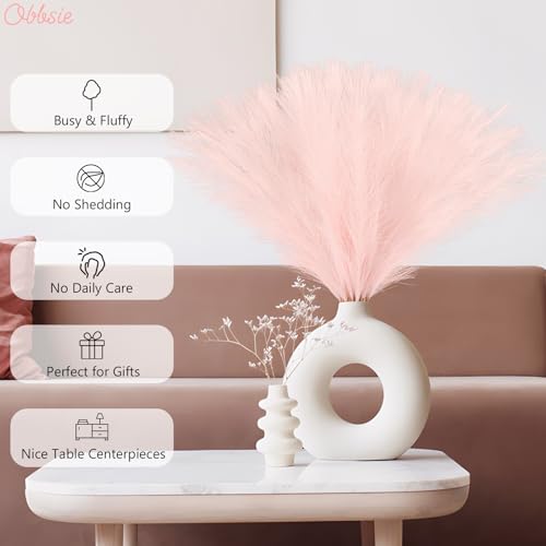 obbsie 150pcs Pink Faux Pampas Grass Decor, 21.6" Short Artificial Pompous Grass Floral Pink Flowers Branches Vase Filler Flower Arrangement for Home Wedding Boho Outdoor Decor - color: Pink, size: 150 PCS
