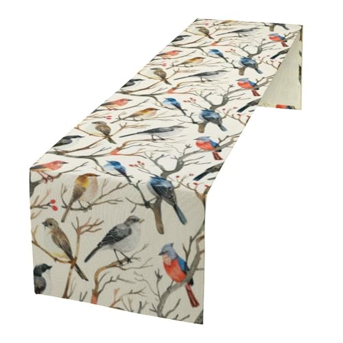 Birds Spring Table Runner, Colorful Birds Branches Seasonal Kitchen Dining Table Decoration for Home Party Decor 13x36 Inch - color: Bird_2, size: 13x36inch