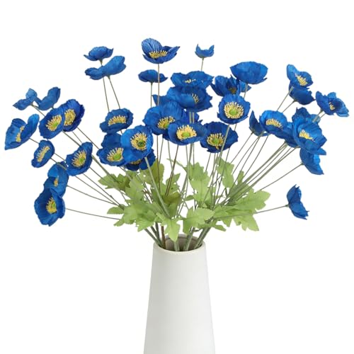 10 Pcs Artificial Poppy Flowers with 40 Heads Lifelike Silk Fake Poppies for Vase Faux Poppies with Stem for Spring Wedding Home Table Centerpiece Baby Shower Veterans Day Decor (Royal Blue) - color: Royal Blue