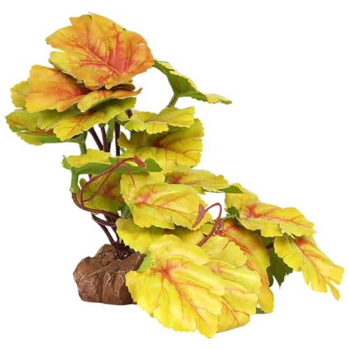 Reptile Plants for Terrarium, Ball Python Tank Decor Accessories fit Bearded Dragon Crested Leopard Gecko Lizard Chameleon Snake Frog Tortoise Hermit Crab - Fake Heuchera Micrantha Yellow - color: F-fake Heuchera Micrantha Yellow
