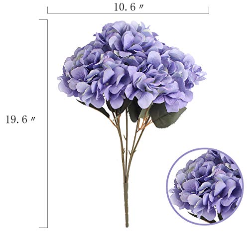 Jim's Cabin Artificial Flowers Silk Hydrangea Flowers 2 Bouquet with 5 Big Heads Fake Flower Bunch for Women Bedroom Wedding Cabin Decor DIY（Purple） - color: Purple Red