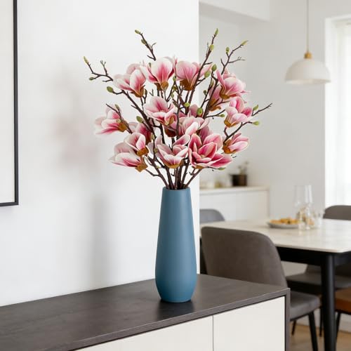2 PCS 35inch Artificial Magnolia Flowers 3D Real Touch 10 Heads Faux Magnolia Flowers Realistic Long Stem with Green Leaves for Home Wedding Table Office Floral Arrangement Decoration (Pink) - color: Pink, size: 2 PCS