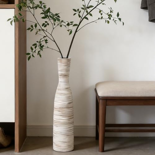 ALMA 20" White & Browm Tall Skinny Vase for Flowers, Decorative Thin Pampas Grass Vases for Living Room Floor, Dinner Table, Entryway, Fireplace, Bookshelf, Offer, Home Decor - color: Bow-white-20"