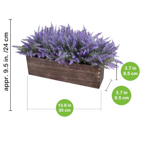 Winlyn 14" Artificial Lavender Flowers Plants in Rectangular Wooden Planter Box Faux Frosted Lavender Potted Arrangements Floral Centerpiece for Farmhouse Home Wedding Table Centerpiece Mantel Décor