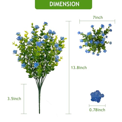 Artificial Flowers for Outdoors, 12 Bundles UV Resistant Artificial Outdoor Flowers, Not-Fading Plastic Fake Flowers for Outdoor Planters for Home Garden Porch Yard Decor, Blue - color: Blue