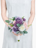 Rinlong 9" Wedding Bouquet for Bride, Pastel Purple Silk Bridal Bouquet - color: 18-light Purple