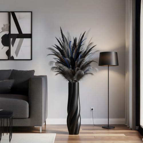 Modern Black Floor Vase, 24 Inch Tall Resin Home Decor Vases, Large Sturdy Vase for Living Room, Office, Bedroom Decor with 5" Opening for Dried Pampas Grass, Branches & Feathers - color: Black