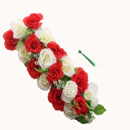 Tableclothsfactory 6 Pack Red Ivory Silk Rose Flower Panel Table Runner, Artificial Floral Arrangements Dining Table Decor - 20"x8"