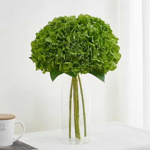 8pcs Fake Flowers Silk Hydrangea Artificial Flowers Bouquets Faux Hydrangea Stems for Home Table Centerpieces Wedding Party Decoration - color: Green