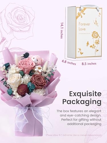 Polylove Forever Flower Bouquet Flowers for Delivery Prime Preserved Roses with Bear Gift Box for Wife Women Mother Day Anniversary Birthday (Purple) - color: Purple