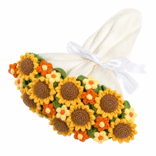 Crochet Flower Bouquet Throw Blanket, Cute Romantic Gift for Her Girlfriend Mom Mother’s Day Valentine Wedding Anniversary Birthday (White Sunflower, 60 inches) - color: White Sunflower, size: 60 inches