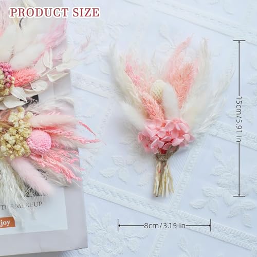 6 Pack Dried Flower Bouquets,Pink Boho Series Natural Dry Flowers Combination with Stem,Boho Artificial Bundles for Wedding Table Centerpieces,Birthday Cake Table Vase Decor,Shooting Props (Pink)
