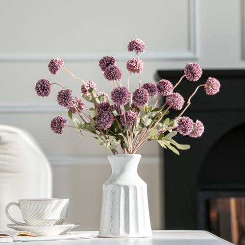 Laelfe Artificial Kiku Flower - 5 Pcs Fake Pompon Mums Silk Small Chrysanthemum Faux Ball Fall Flower Stem Decor for Autumn Wedding Filler DIY Bouquet Centerpieces Arrangements Shower (Grey Purple) - color: Grey Purple